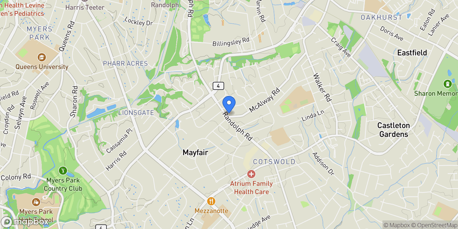 Map showing 101 McAlway Road, Charlotte, NC 28211, Charlotte, North Carolina, United States.