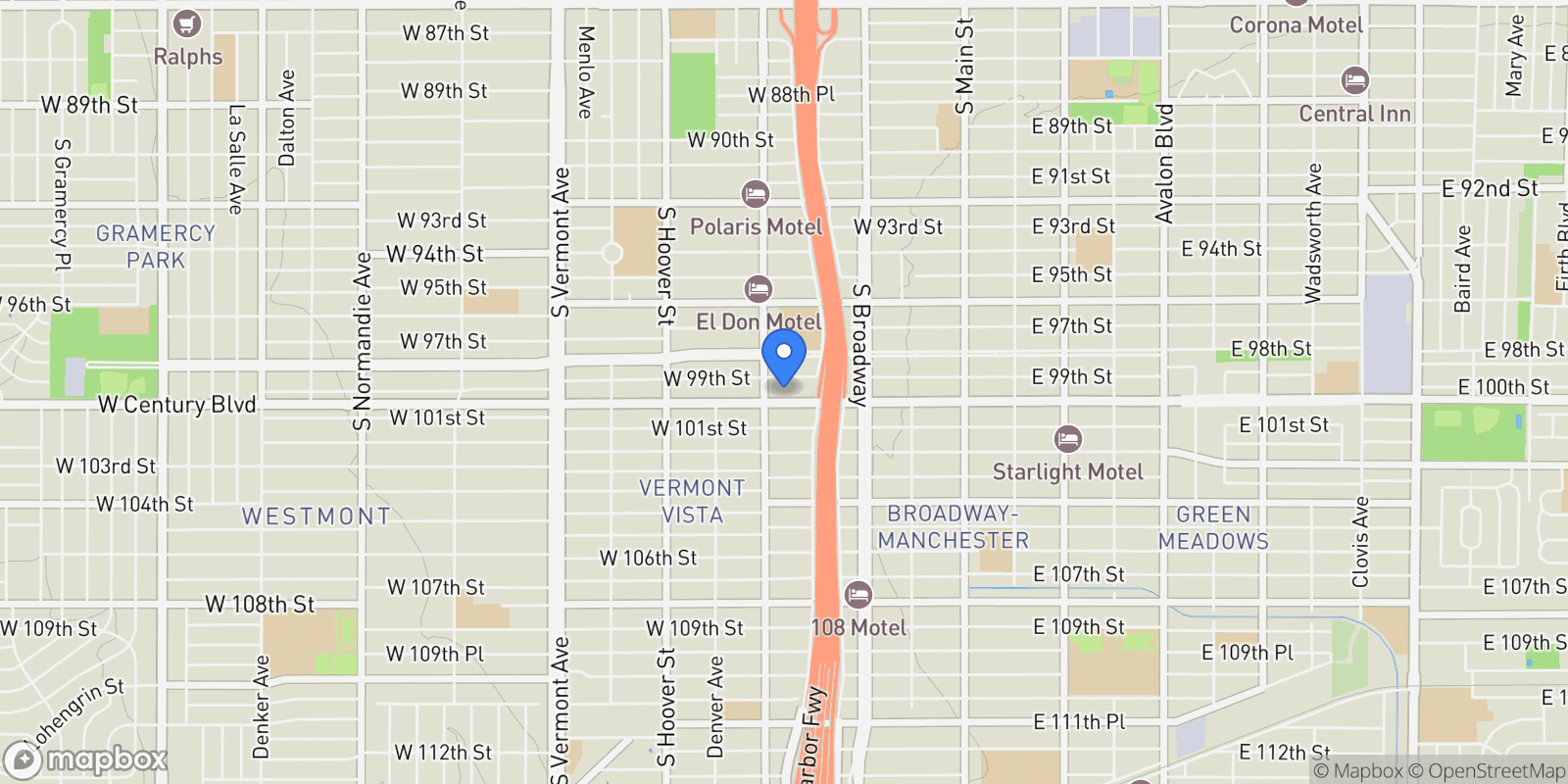 Map showing 433 W Century, Los Angeles, CA 90003, Los Angeles, California, United States.