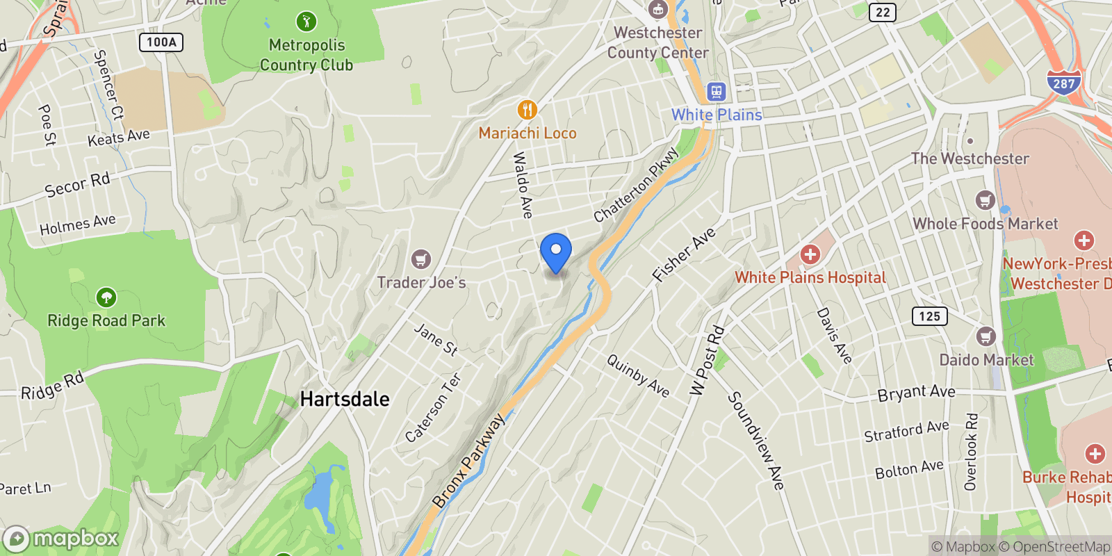 Map showing 23 Jackson Avenue, White Plains, New York, United States.