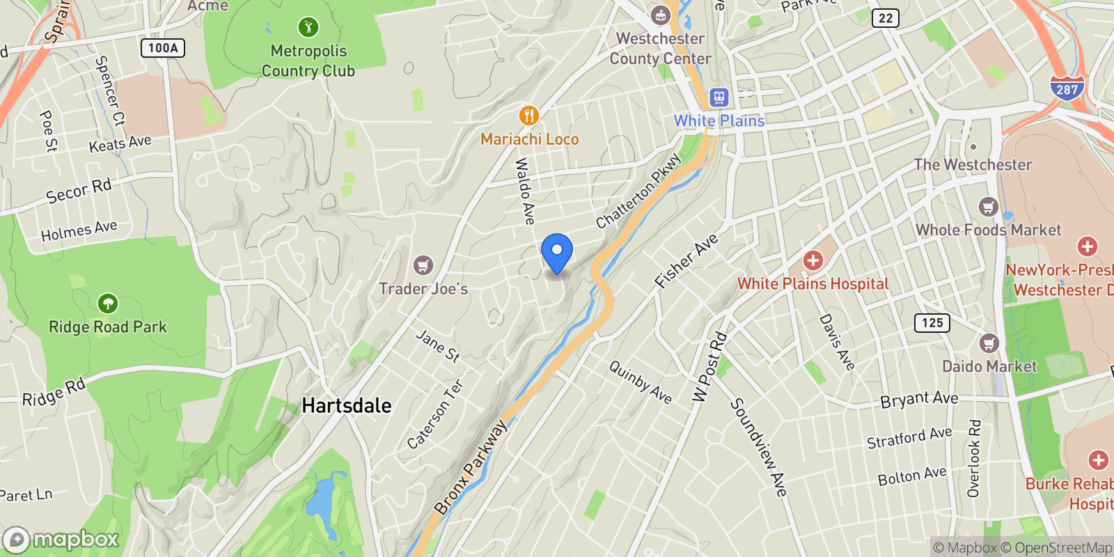 Map showing 15 Jackson Avenue, White Plains, New York, United States.