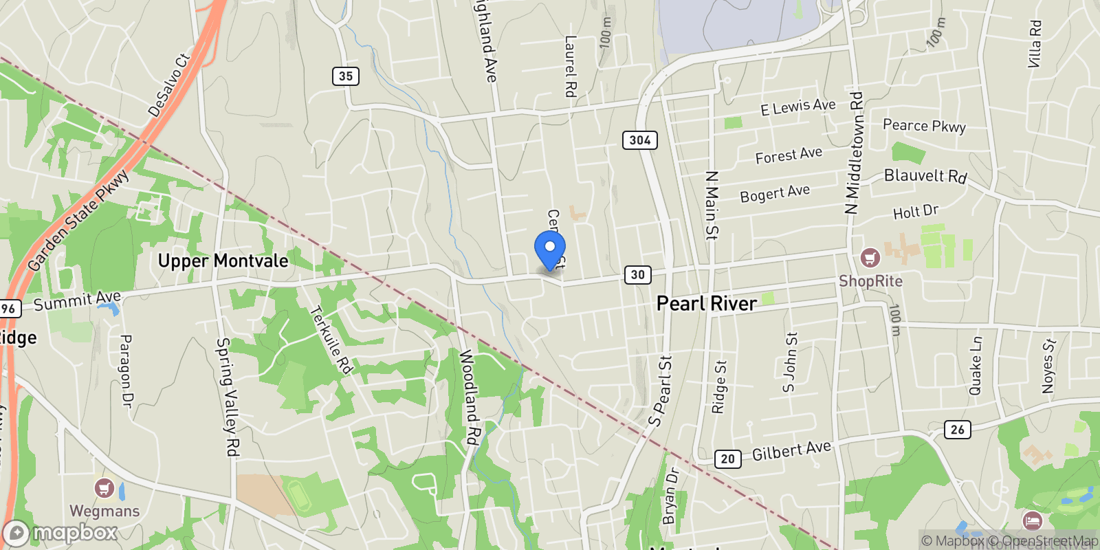 Map showing 217 W Washington Avenue, Pearl River, New York, United States.