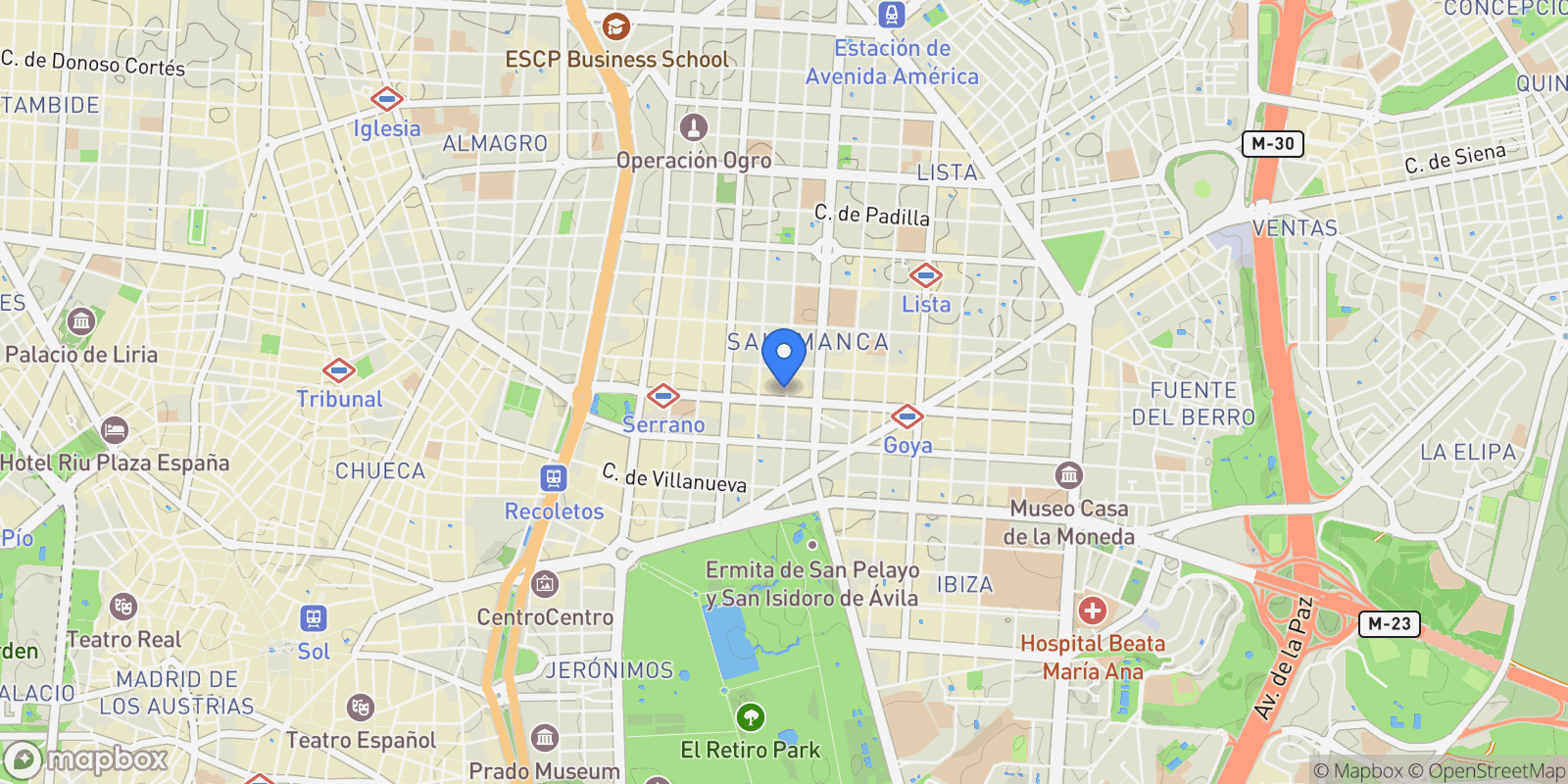 Map showing Calle de Hermosilla, 28001, Madrid, Madrid, Madrid, Barrio Salamanca, Madrid, Spain.