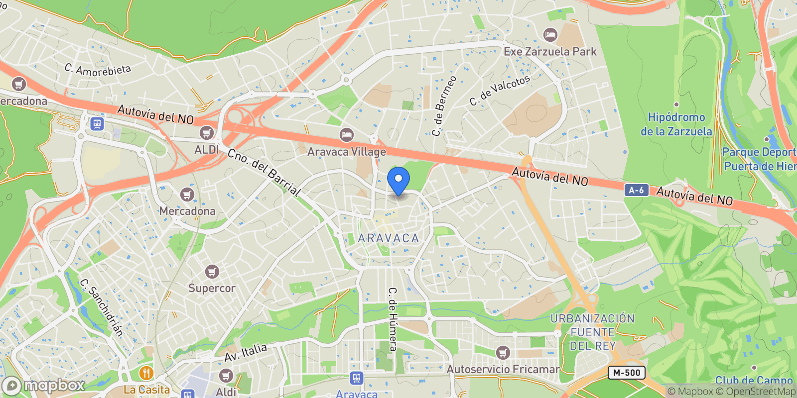Map showing Valdemarín, Aravaca, Madrid, Madrid, Madrid, Moncloa-Aravaca, Madrid, Spain.