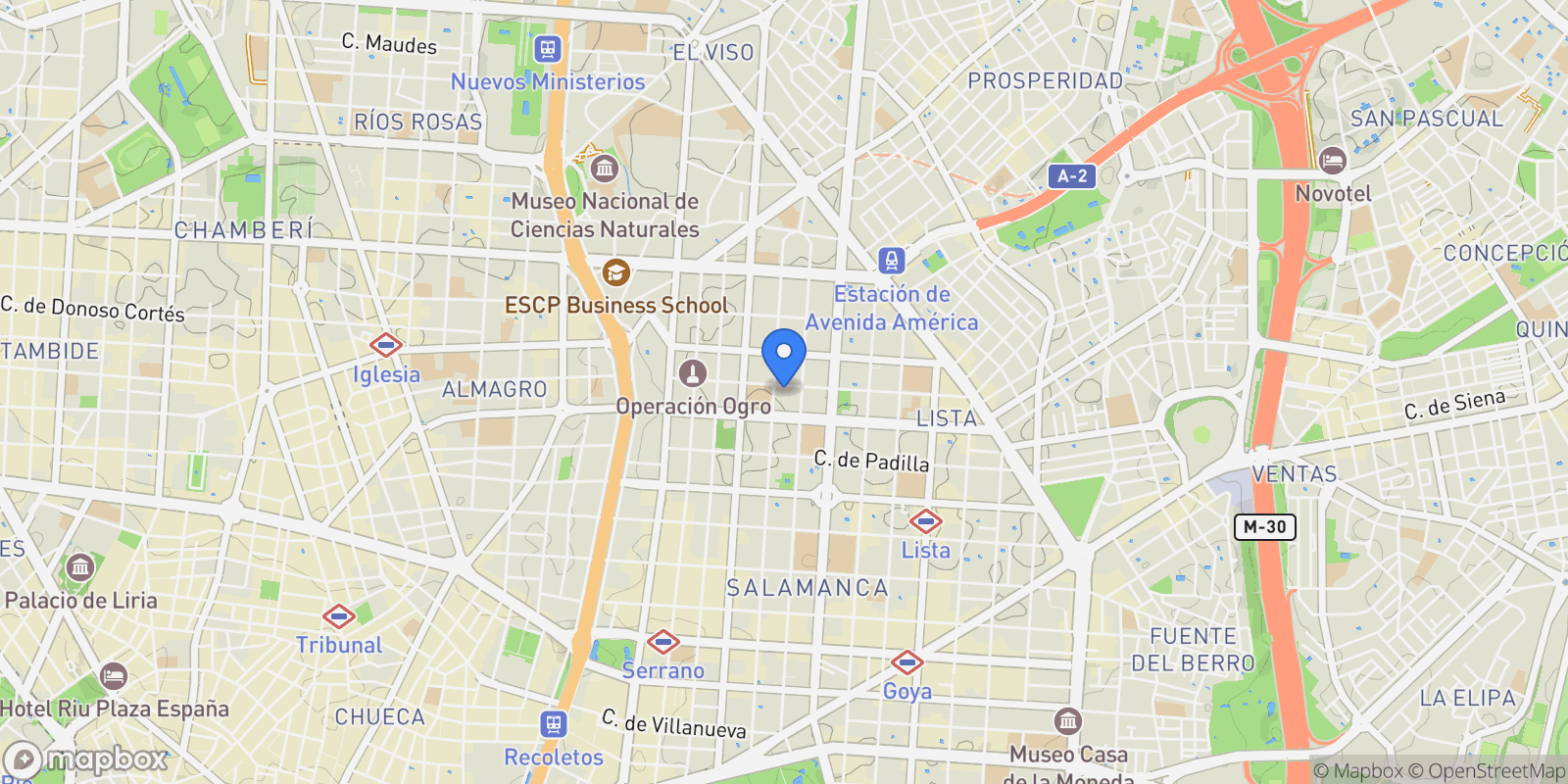 Map showing Chamberí, Madrid, Madrid, Madrid, Barrio Salamanca, Madrid, Spain.