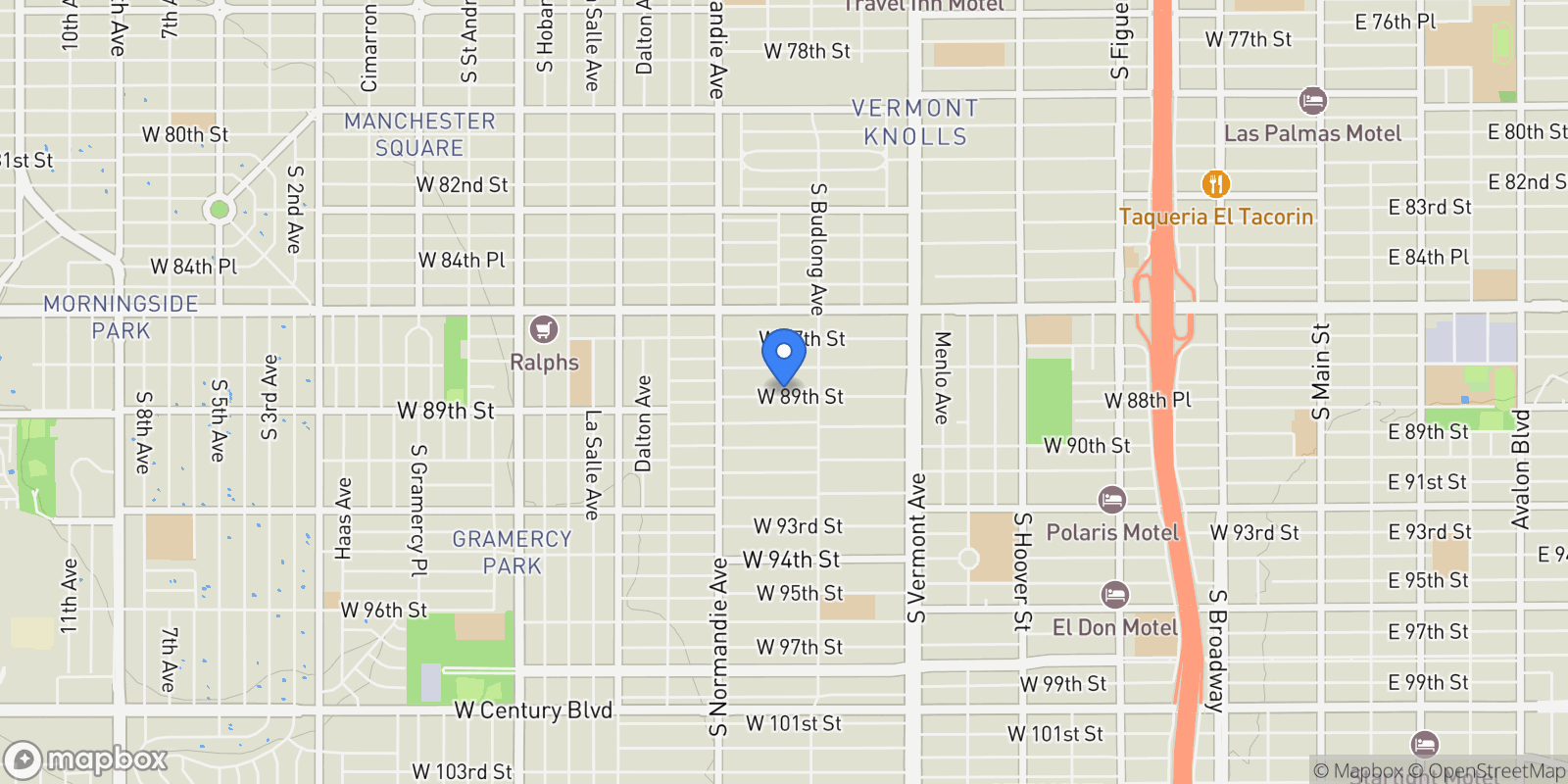 Map showing 1241 W 89th st, Los Angeles, CA 90044, Los Angeles, California, United States.