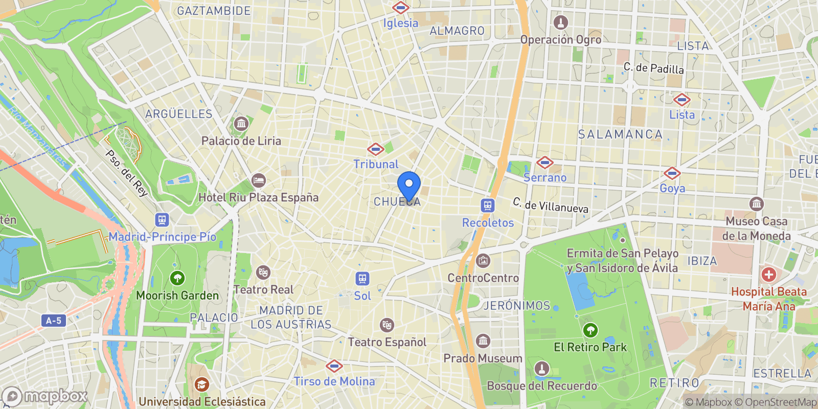 Map showing Calle de Pelayo, 28004, Madrid, Madrid, Madrid, Centro, Madrid, Spain.