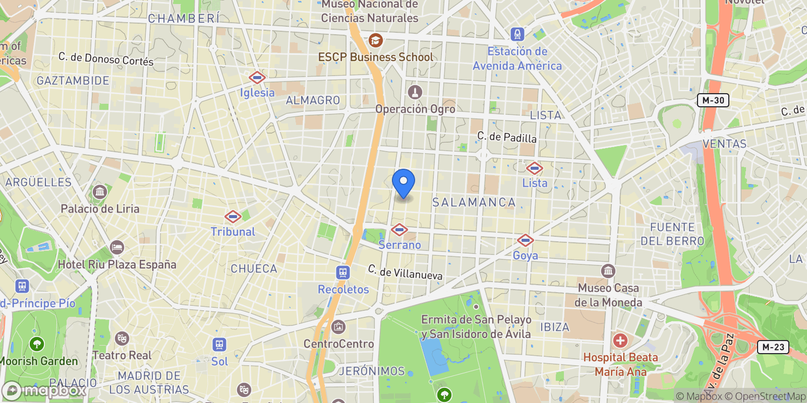 Map showing SALAMANCA, BARRIO DE SALAMANCA, Madrid, Madrid, Madrid, Barrio Salamanca, Madrid, Spain.
