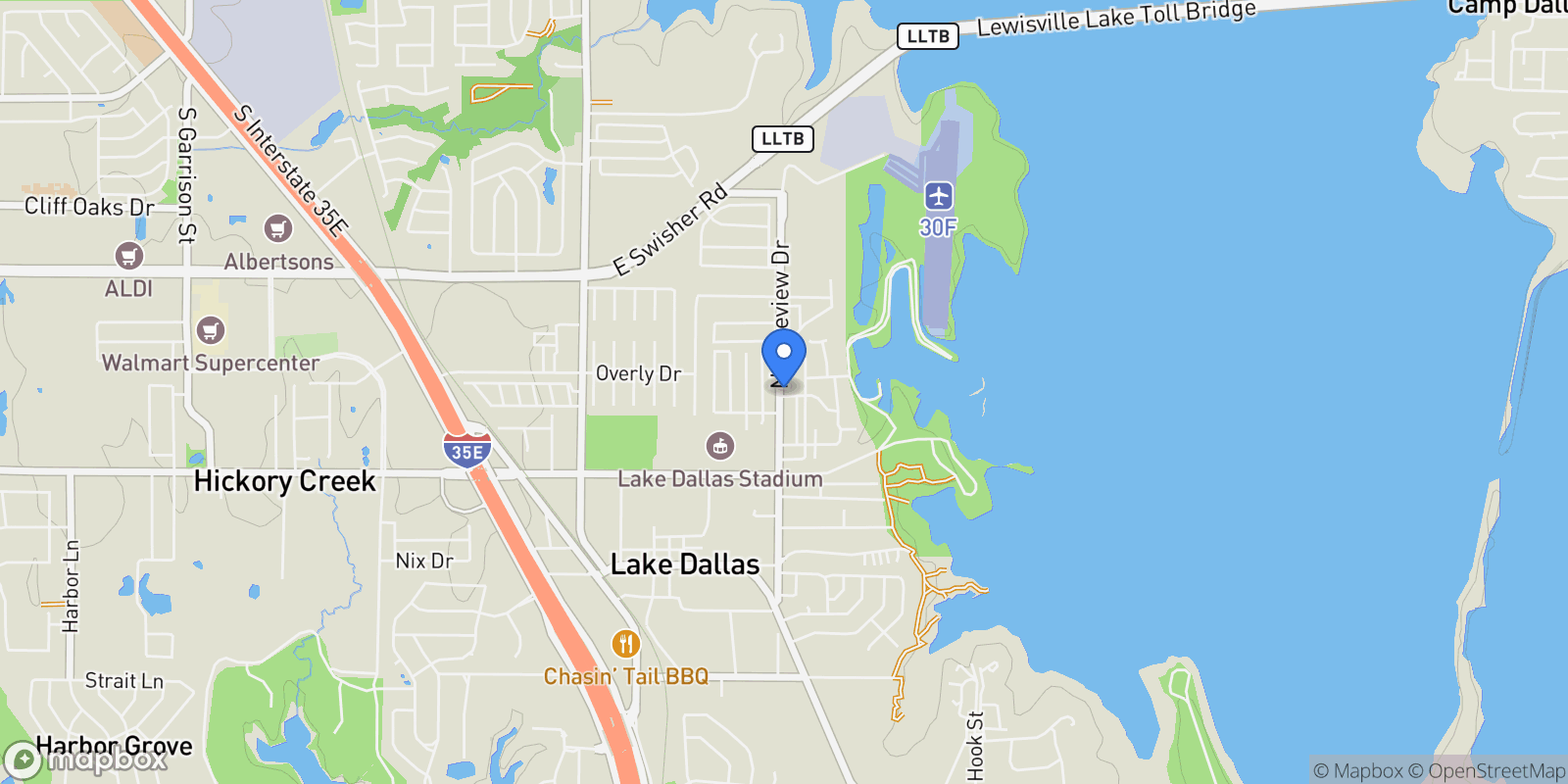 Map showing 304 N Lakeview Drive, Lake Dallas, TX 75065, Hickory Creek, Texas, United States.