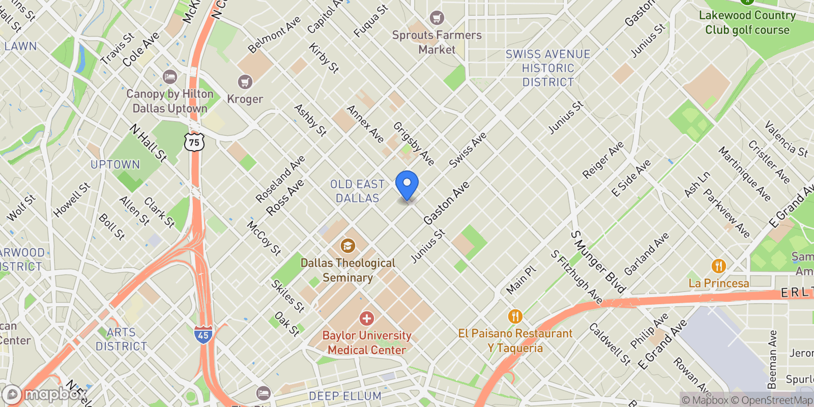 Map showing 4425 Swiss Avenue, Dallas, TX 75204, Dallas, Texas, United States.