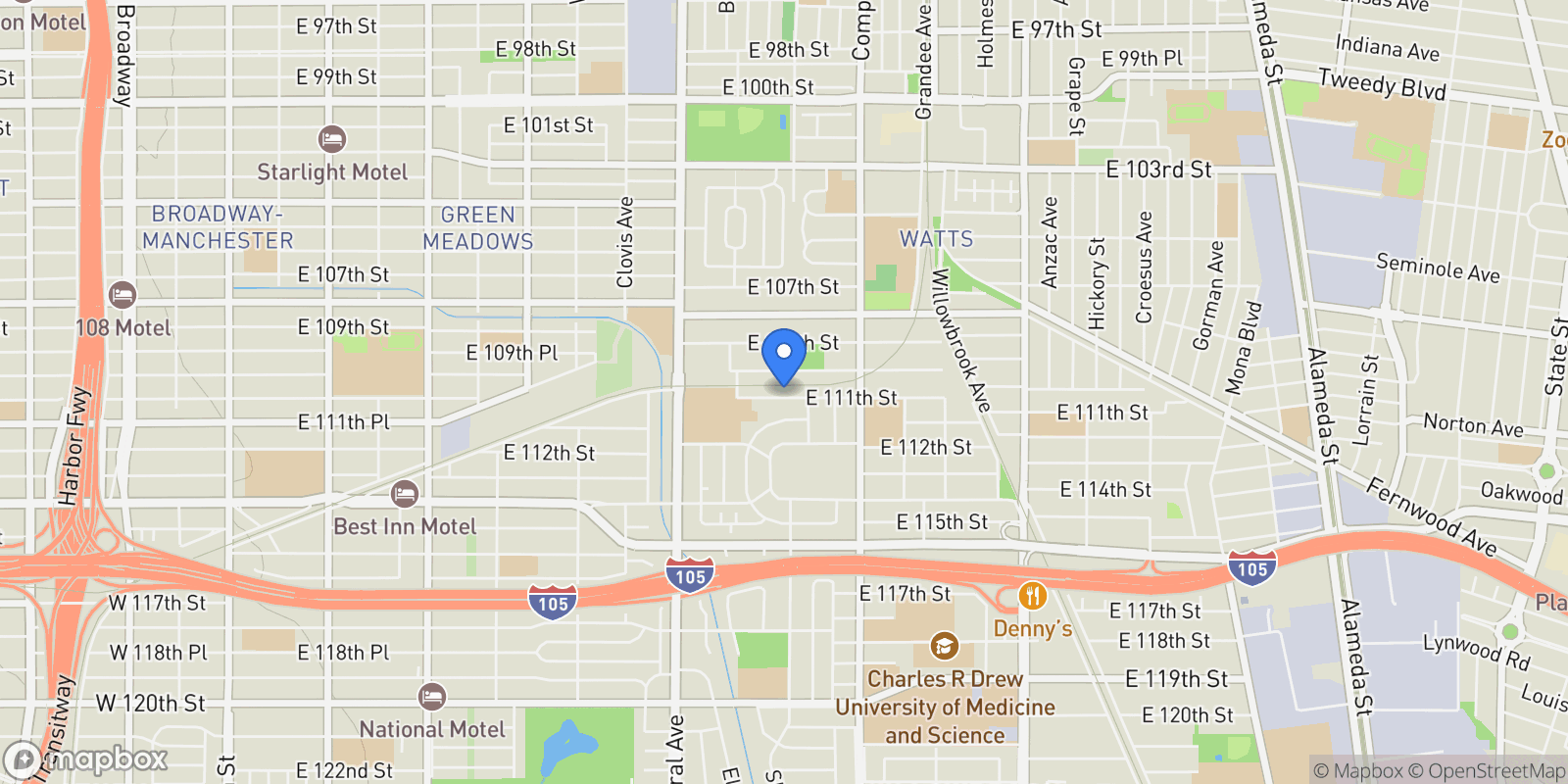 Map showing 1419 E. 111th St., Los Angeles, CA 90059, Los Angeles, California, United States.