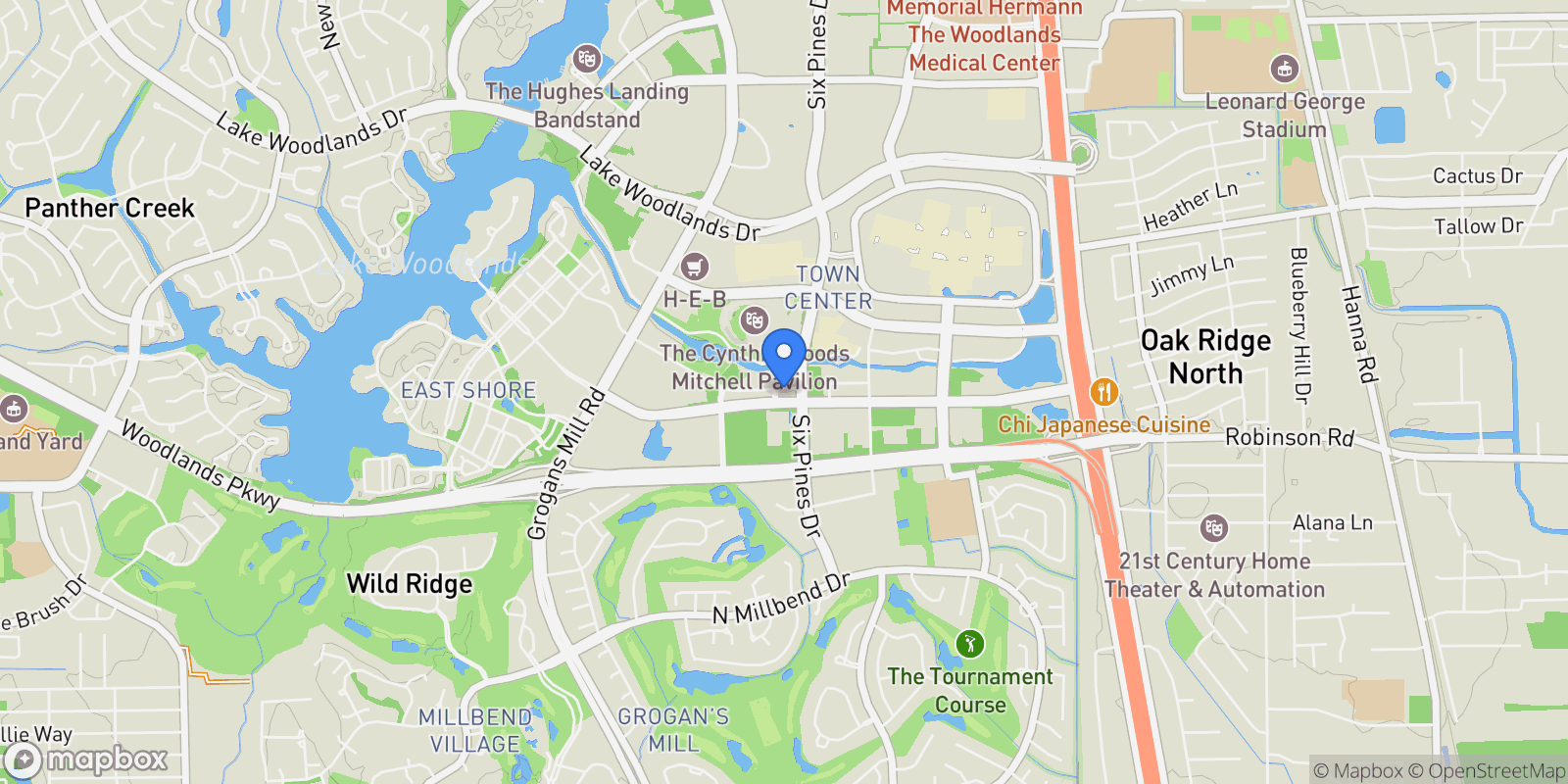 Map showing 14 Riva Row, The Woodlands, TX 77380, Spring, Texas, United States.
