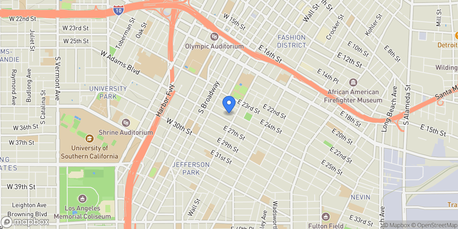 Map showing 300 E 25th, Los Angeles, CA 90011, Los Angeles, California, United States.