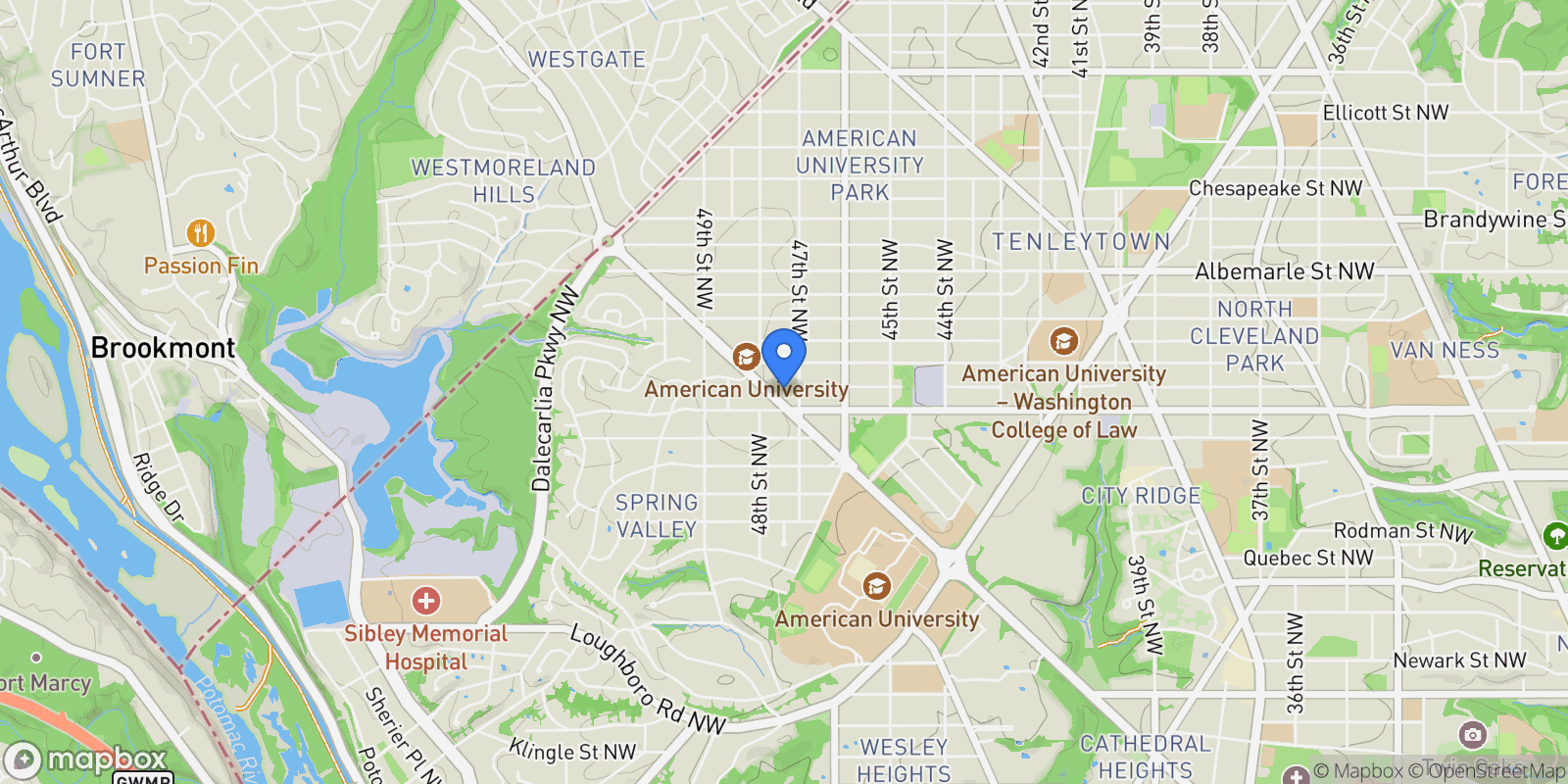 Map showing 4725 Massachusetts Avenue NW, Washington, DC 20016, Washington, District of Columbia, United States.