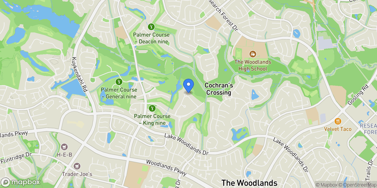 Map showing 24 Autumn Crescent, The Woodlands, TX 77381, The Woodlands, Texas, United States.