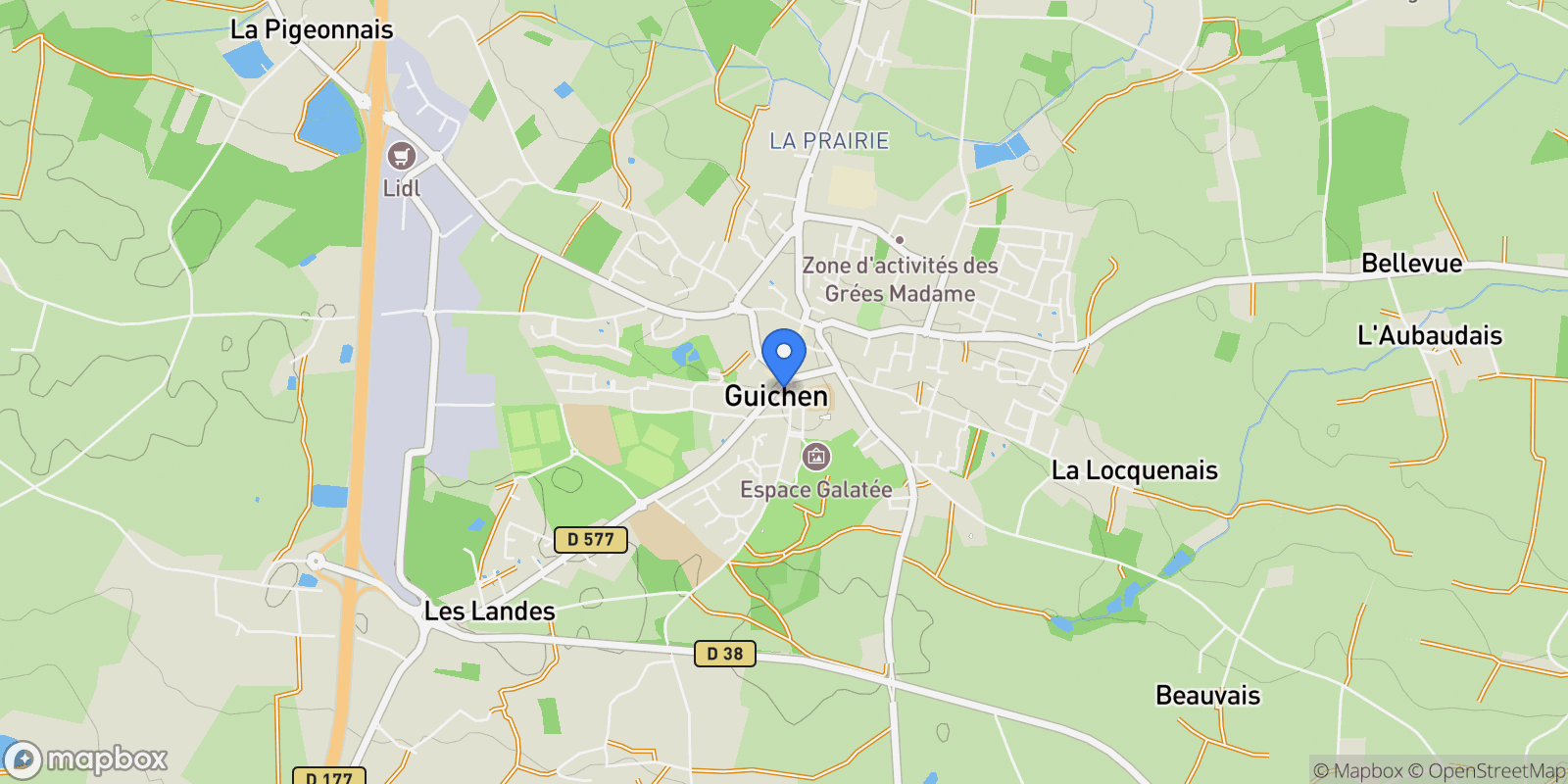 Map showing Guichen, Brittany, France.