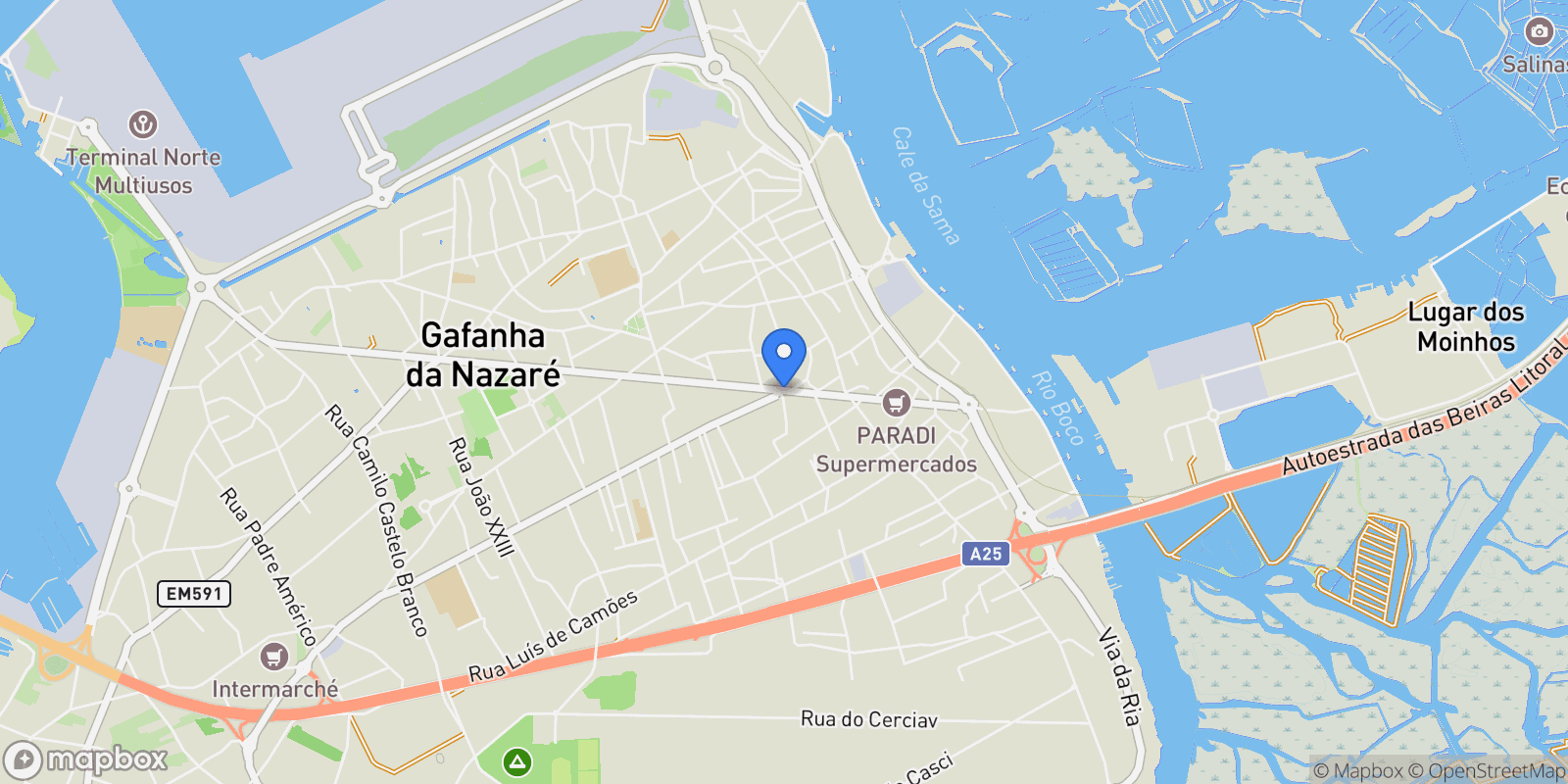 Map showing Gafanha da Nazare, Aveiro District, Portugal.