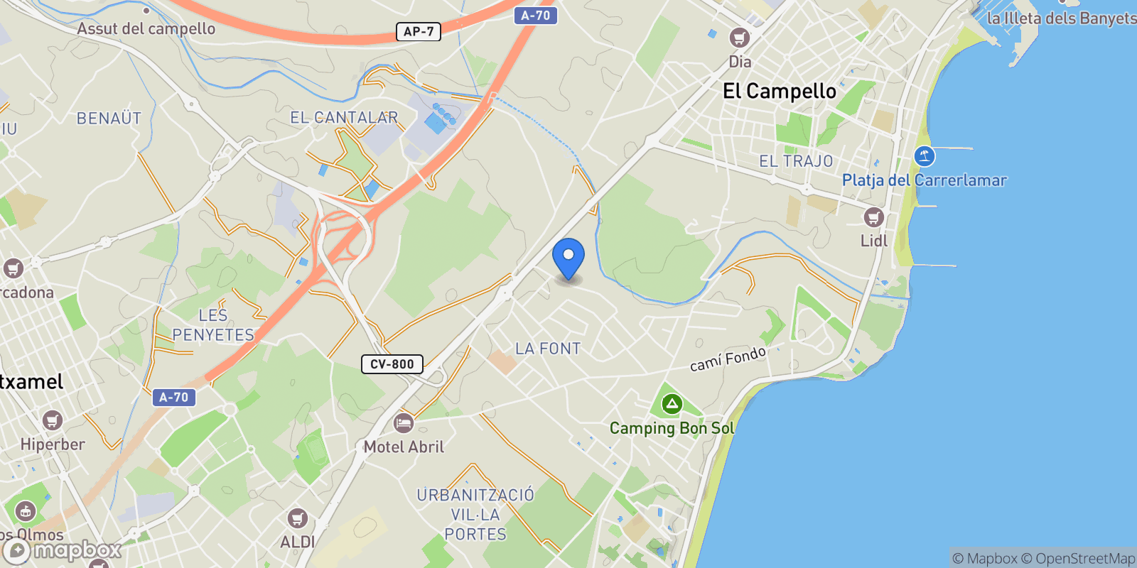 Map showing San Juan de Alicante, Valencian Community, Spain.