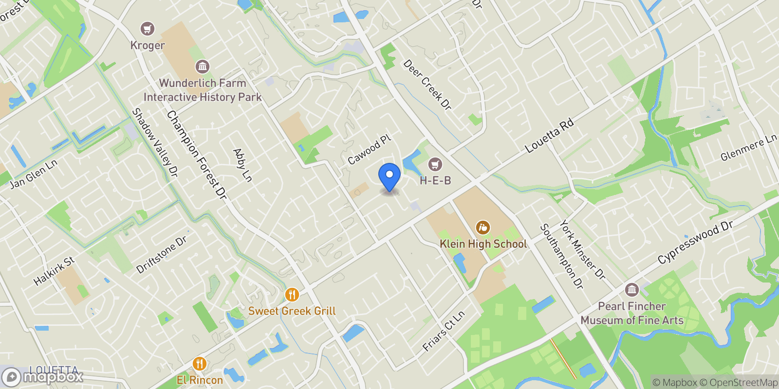 Map showing 16919 Fondness Park Drive, Spring, TX 77379, Spring, Texas, United States.