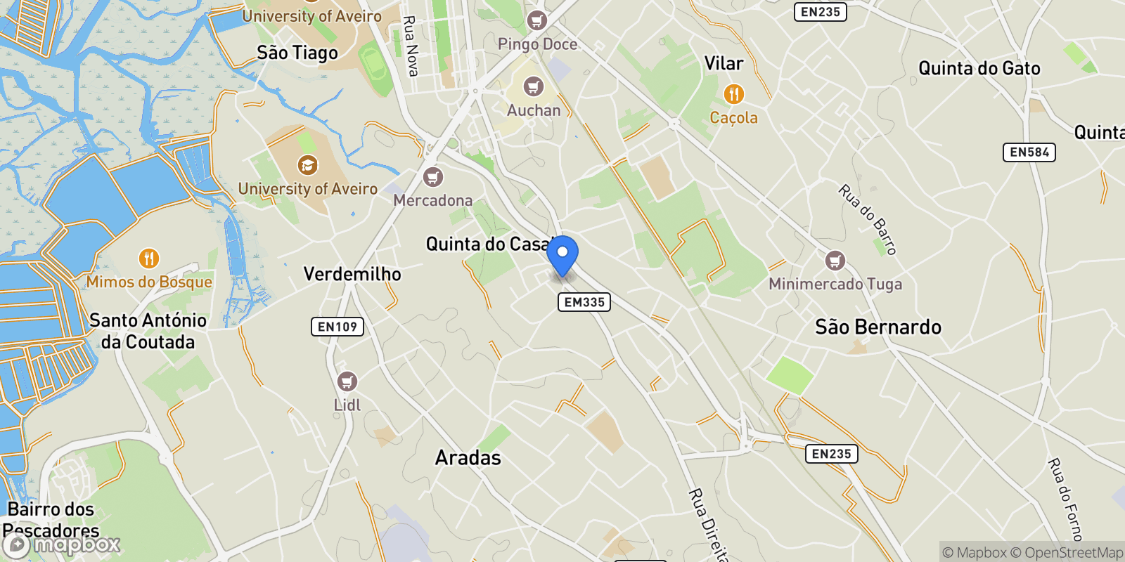 Map showing Aradas, Aveiro District, Portugal.