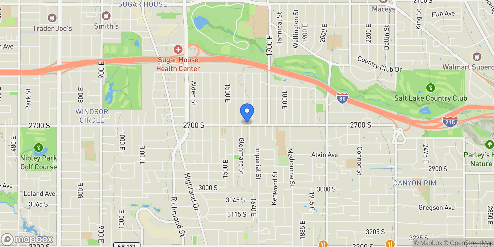 Map showing 1597 E 2700 ST S, Salt Lake City, Utah, United States.