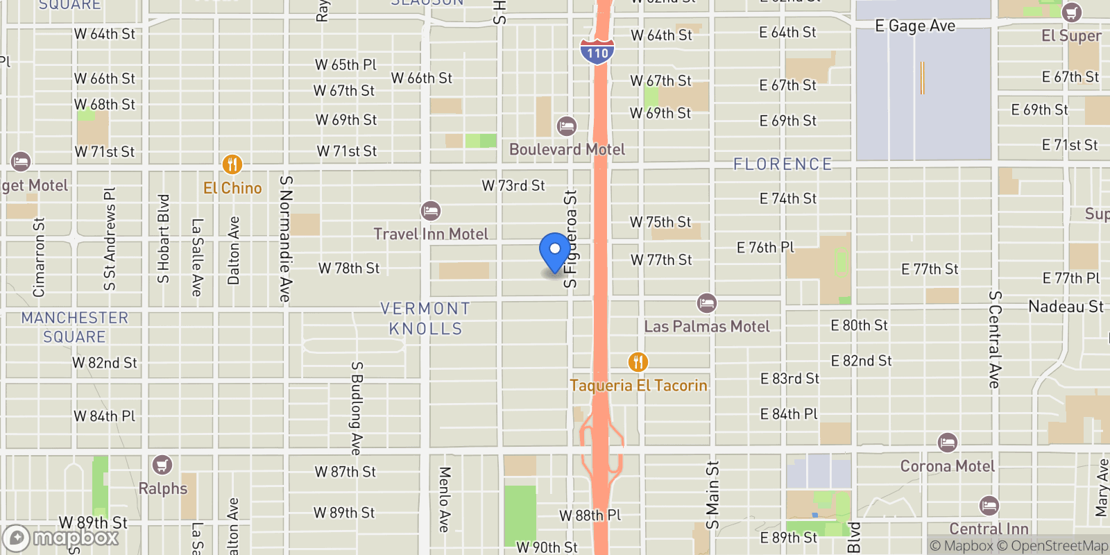 Map showing 523 W 78th Street, Los Angeles, CA 90044, Los Angeles, California, United States.