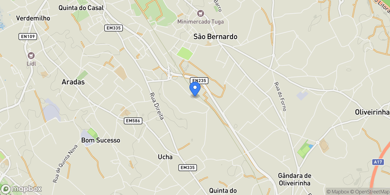 Map showing Aradas, Aveiro District, Portugal.