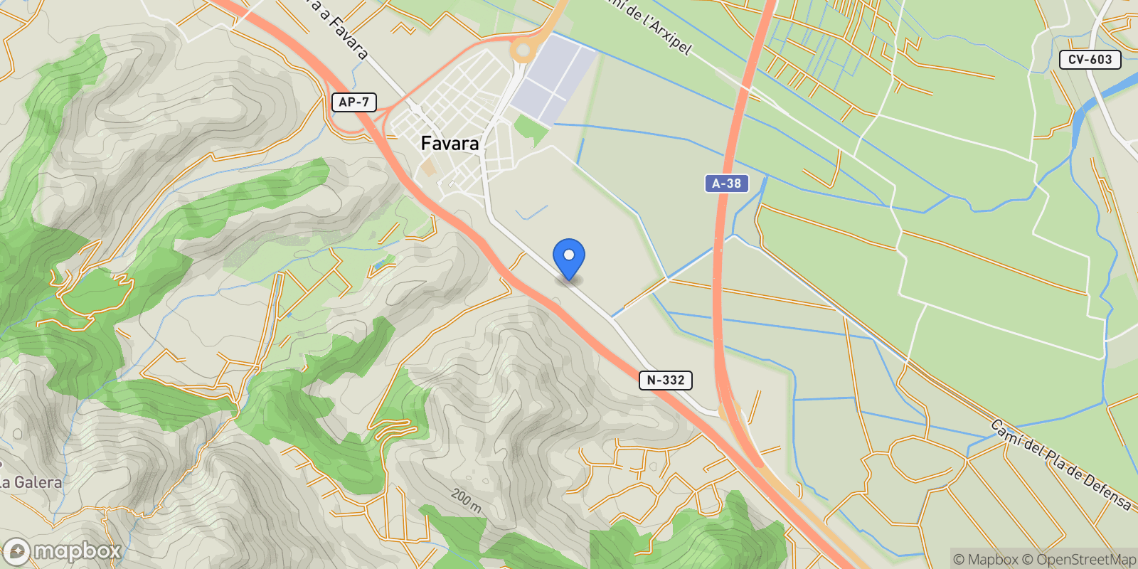Map showing Favara, Valencian Community, Spain.