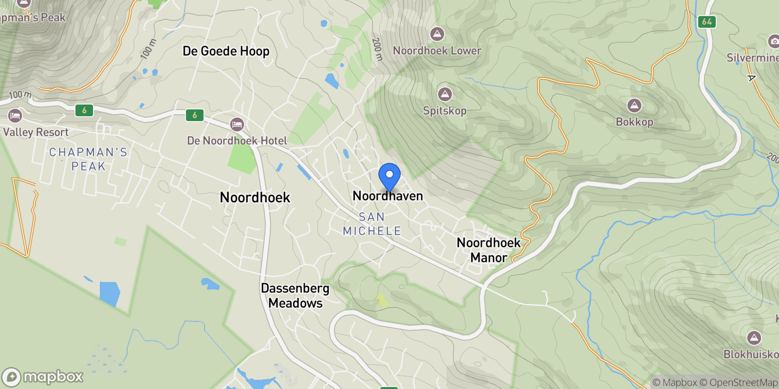 Map showing South Africa, Western Cape, Noordhoek, Belvedere Close, 18, Cape Town, Western Cape, South Africa.