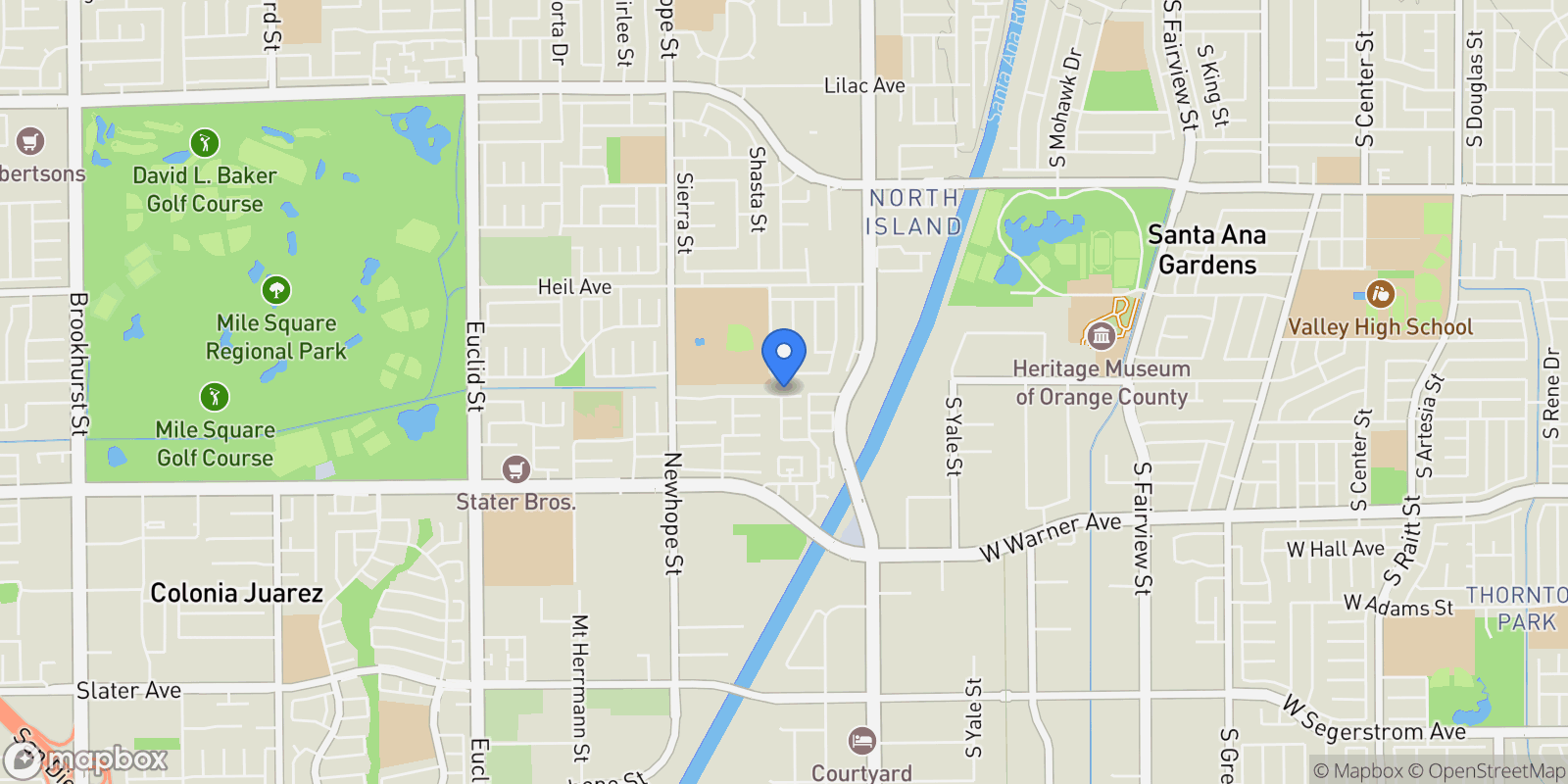 Map showing 11735 Quartz, Fountain Valley, California, United States.