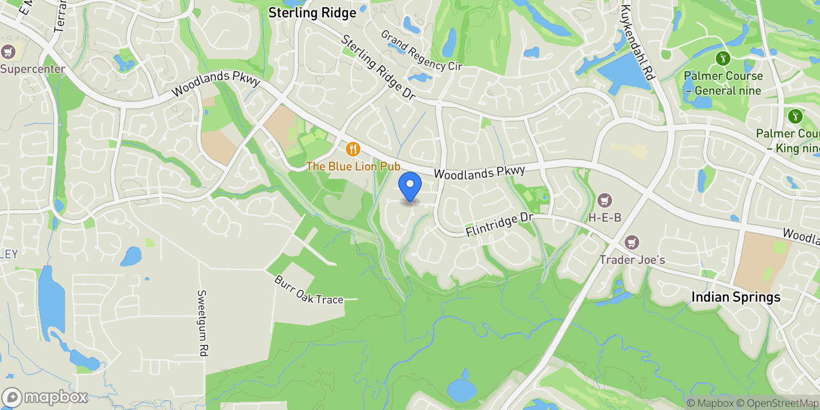 Map showing 187 E Lansdowne Circle, The Woodlands, TX 77382, The Woodlands, Texas, United States.