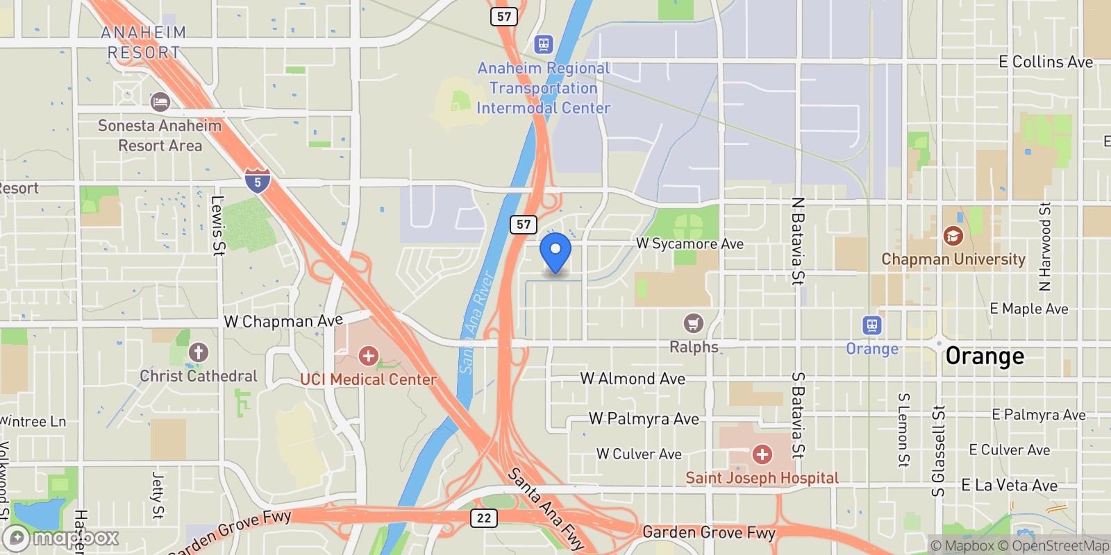 Map showing 2234 W Palm Avenue, Orange, California, United States.