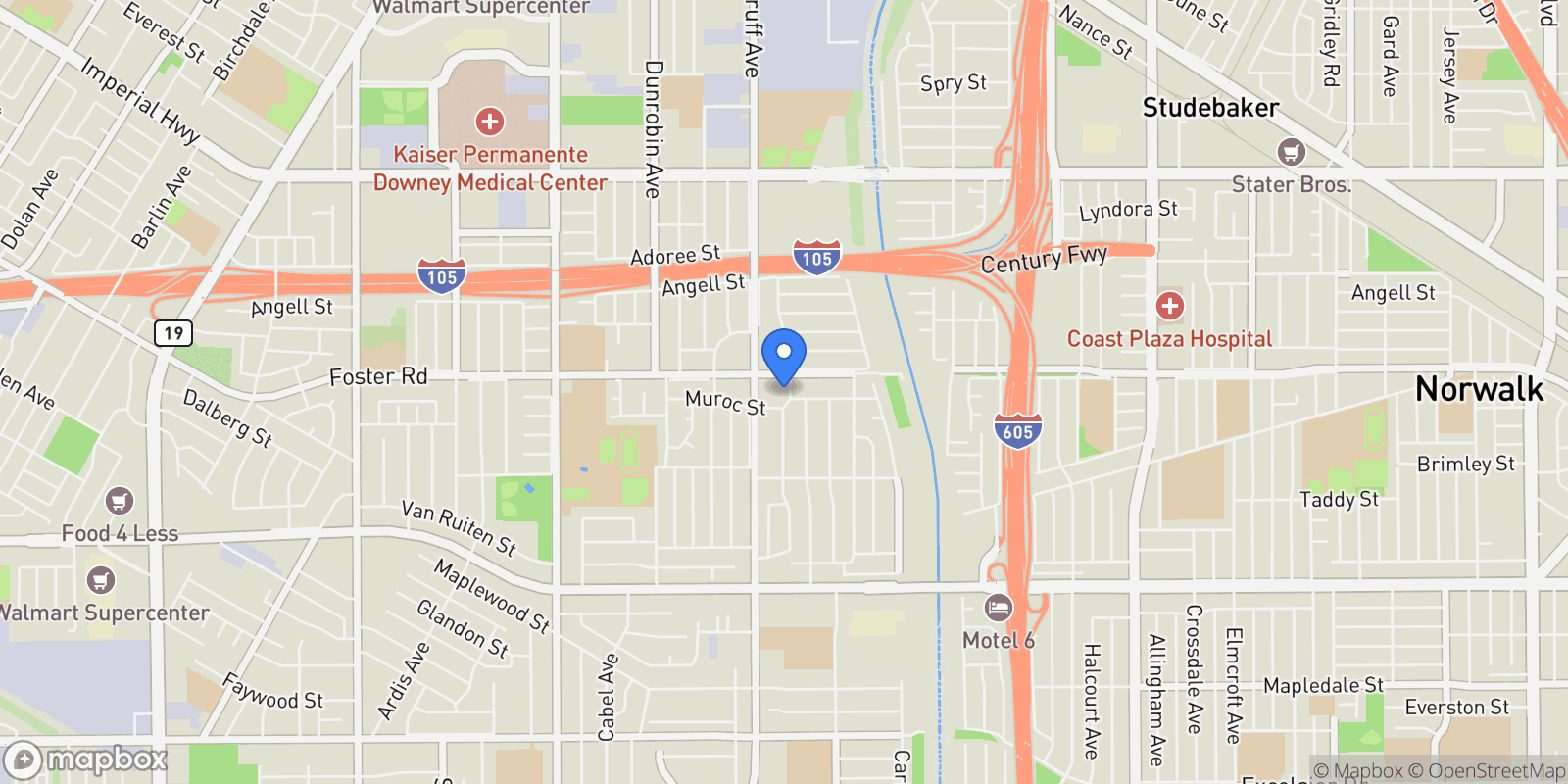 Map showing 13419 Faust Avenue, Bellflower, CA 90706, Bellflower, California, United States.