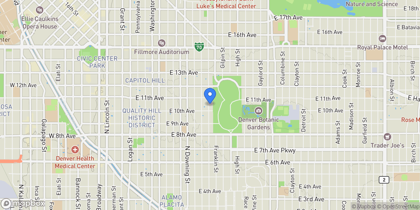Map showing 1040 N Humboldt Street, Denver, Colorado, United States.
