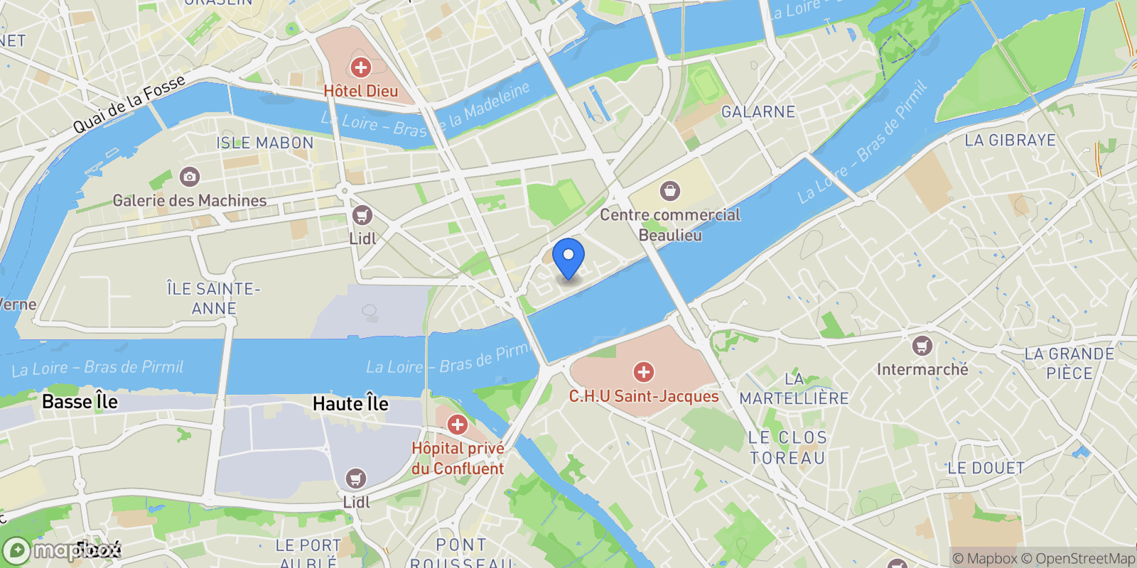 Map showing Nantes, Nantes, Nantes, Pays de la Loire, France.