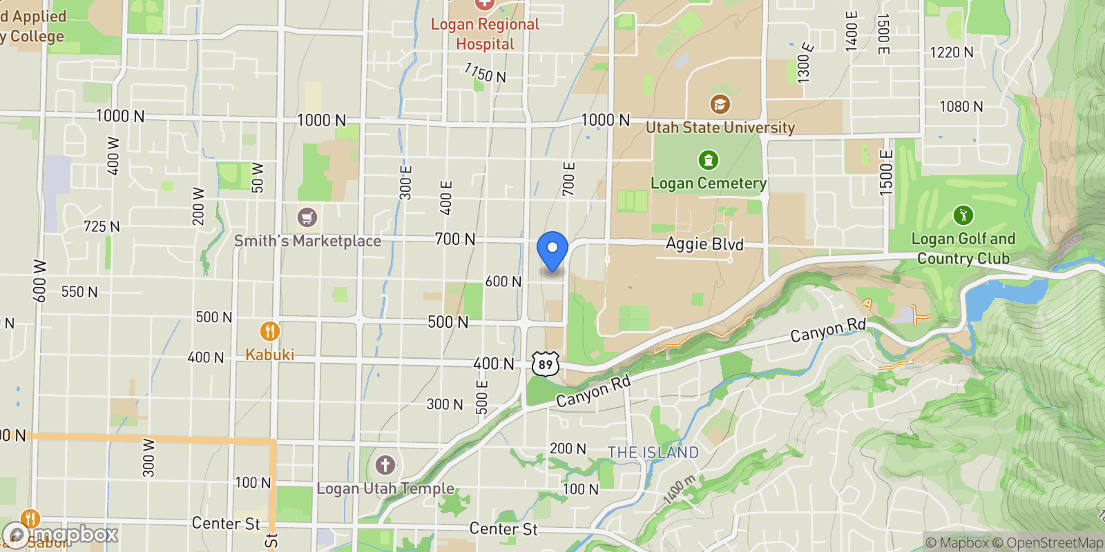 Map showing 661 E 600 N, Logan, Utah, United States.