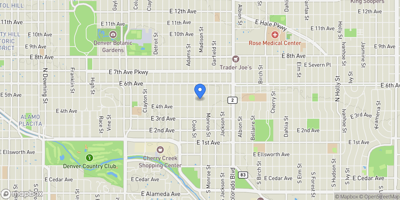 Map showing 445 Madison Street N, Denver, Colorado, United States.