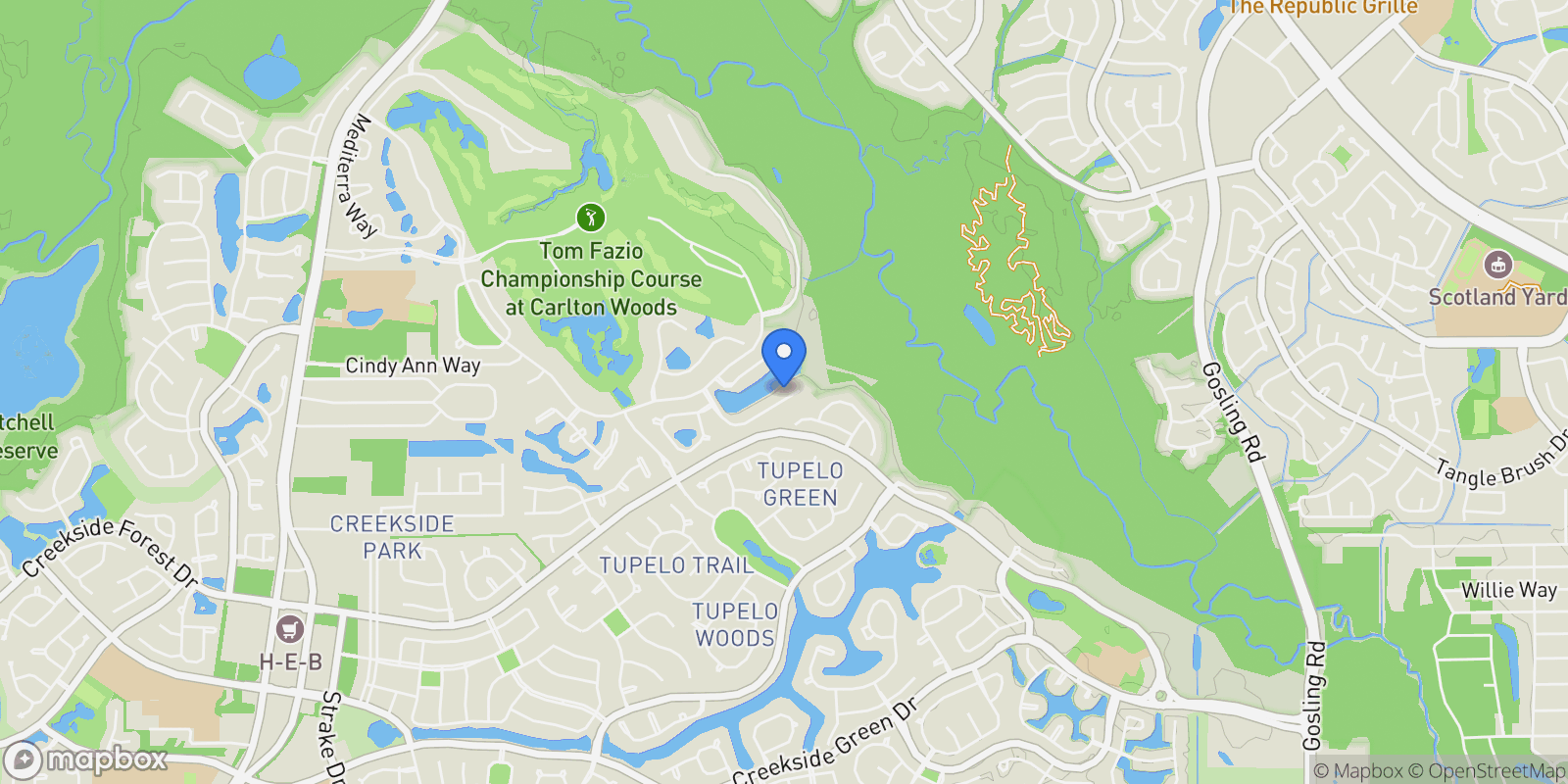 Map showing 18 Pronghorn Place, The Woodlands, TX 77389, The Woodlands, Texas, United States.