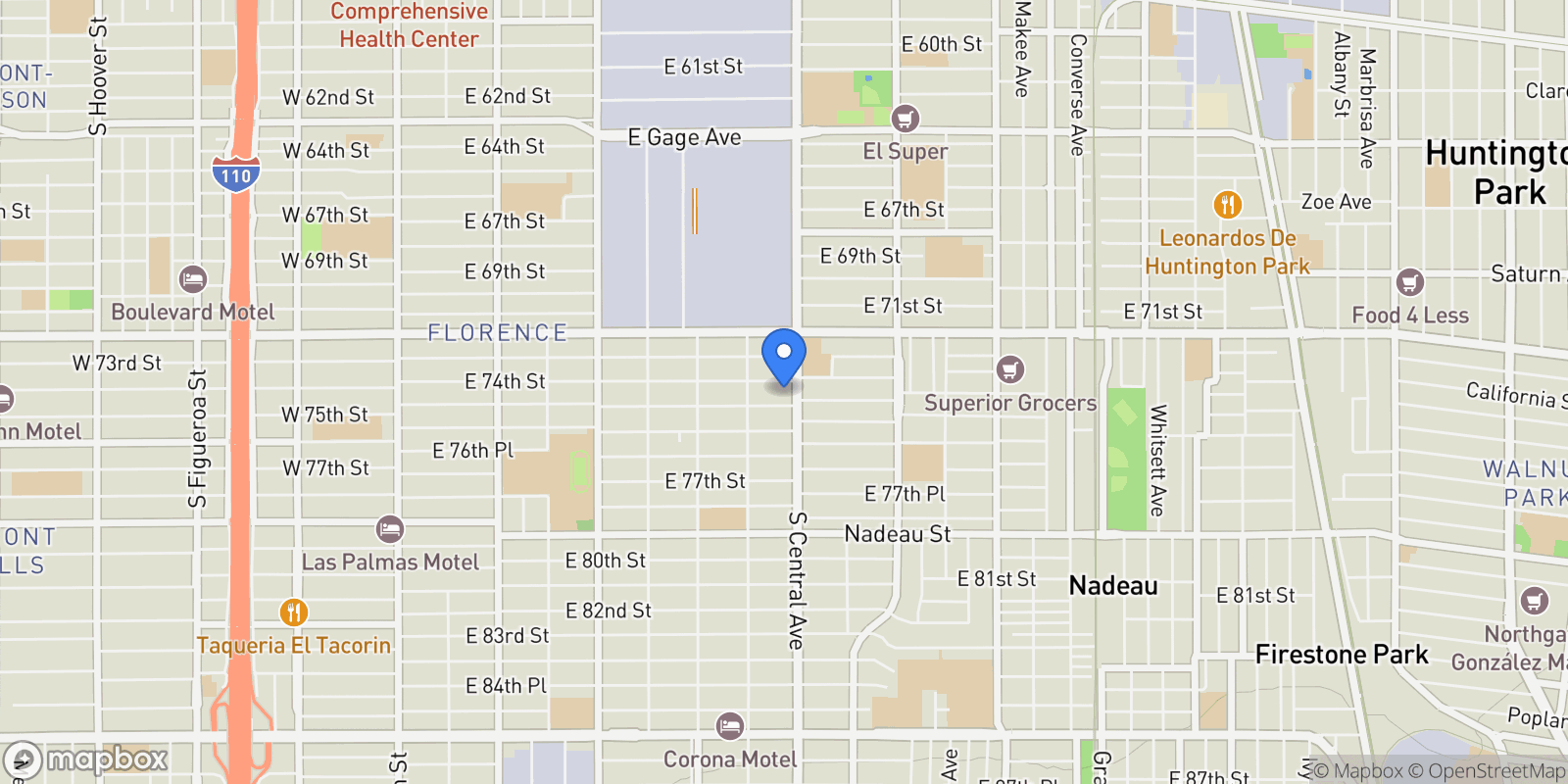 Map showing 1008 E 74th Street, Los Angeles, CA 90001, Los Angeles, California, United States.