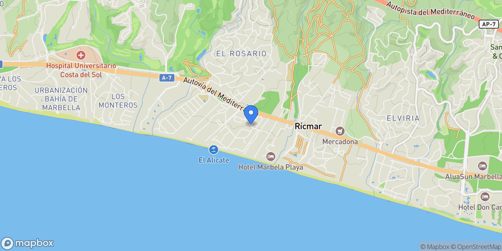 Map showing Costa del Sol, Marbella, Málaga, Marbella, Marbella, Andalusia, Spain.
