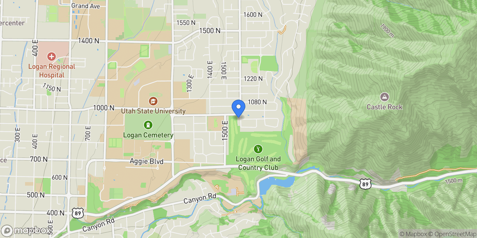 Map showing 975 N 1600 E, Logan, Utah, United States.