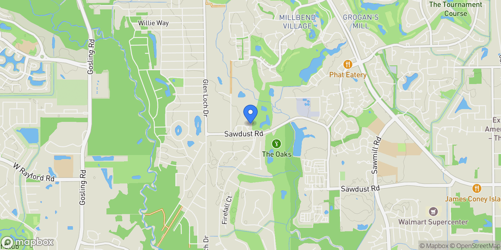Map showing 10 Mill Point Place, The Woodlands, TX 77380, The Woodlands, Texas, United States.