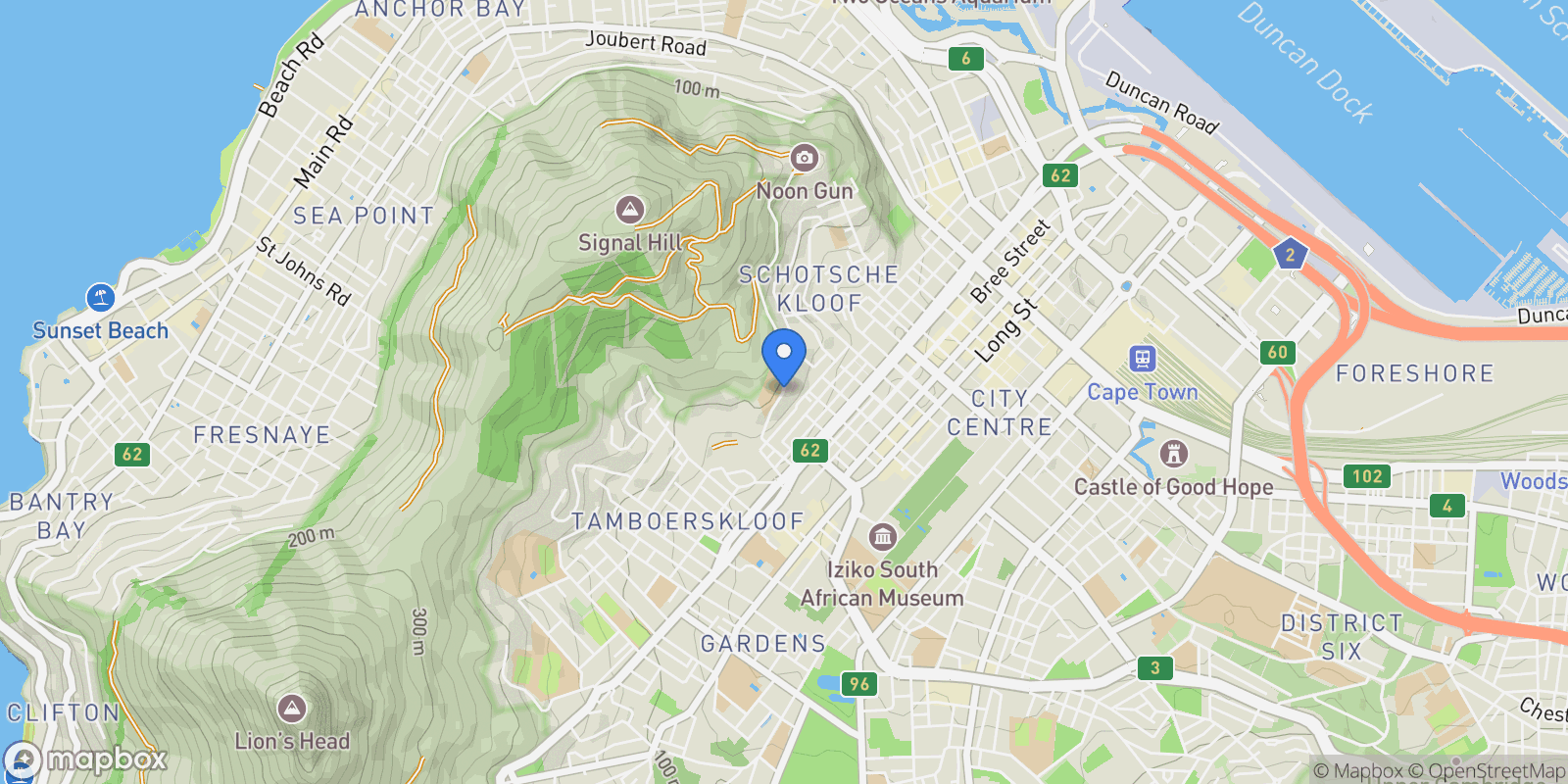 Map showing South Africa, Western Cape, Cape Town, Lion Street, 40, Cape Town, Western Cape, South Africa.
