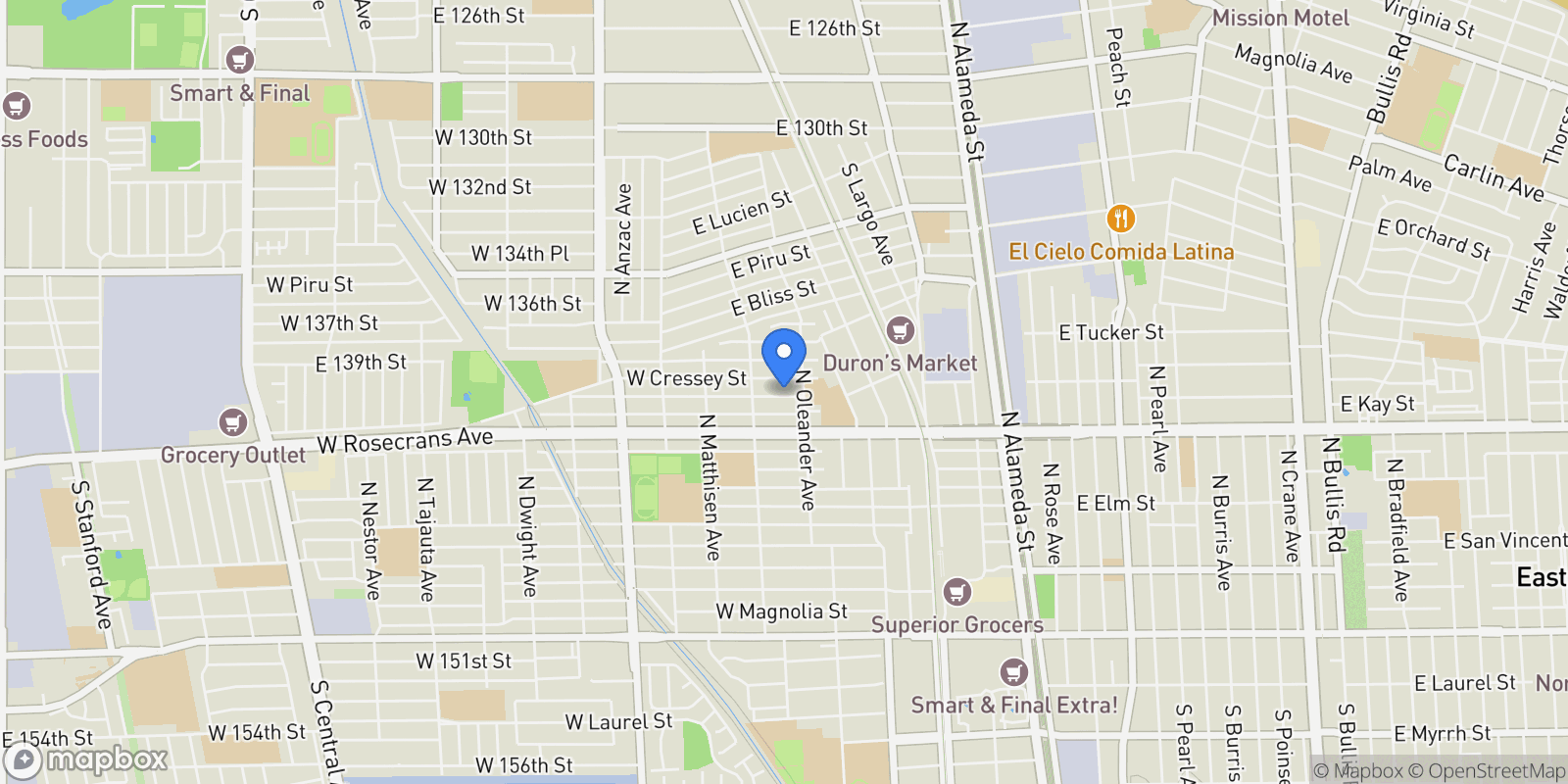 Map showing 411 W Plum Street, Compton, CA 90222, Compton, California, United States.