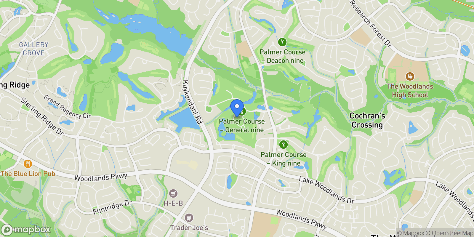 Map showing 11 Palmer Crest, The Woodlands, TX 77381, The Woodlands, Texas, United States.