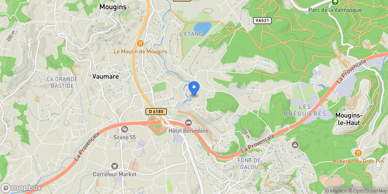 Map showing Mougins, Provence-Alpes-Côte d'Azur, France.