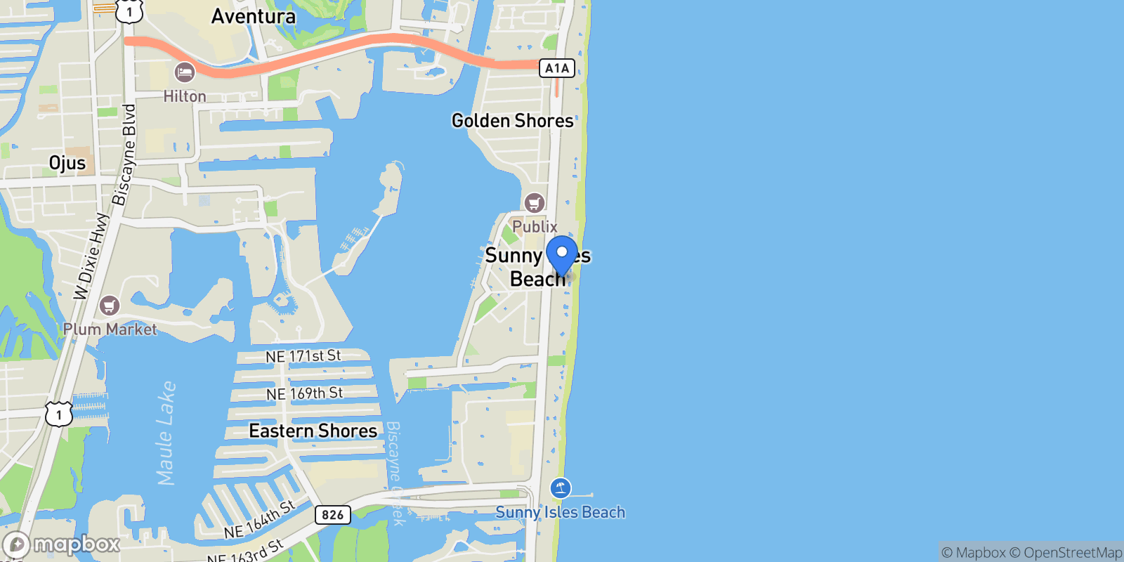 Map showing 17901 Collins Ave, Sunny Isles Beach, FL 33160, Golden Beach, Florida, United States.