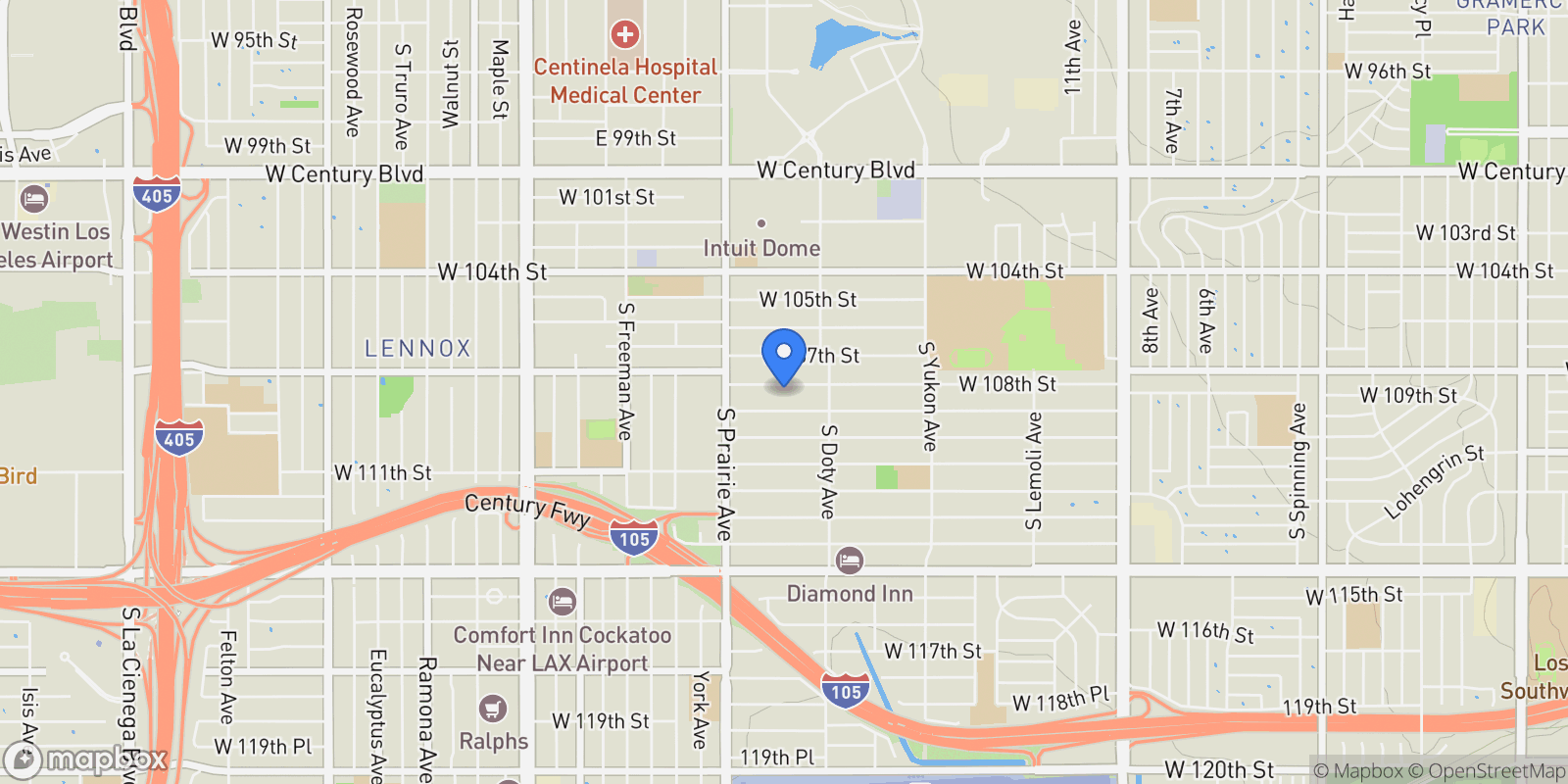 Map showing 3856 W 108th, Inglewood, CA 90303, Inglewood, California, United States.
