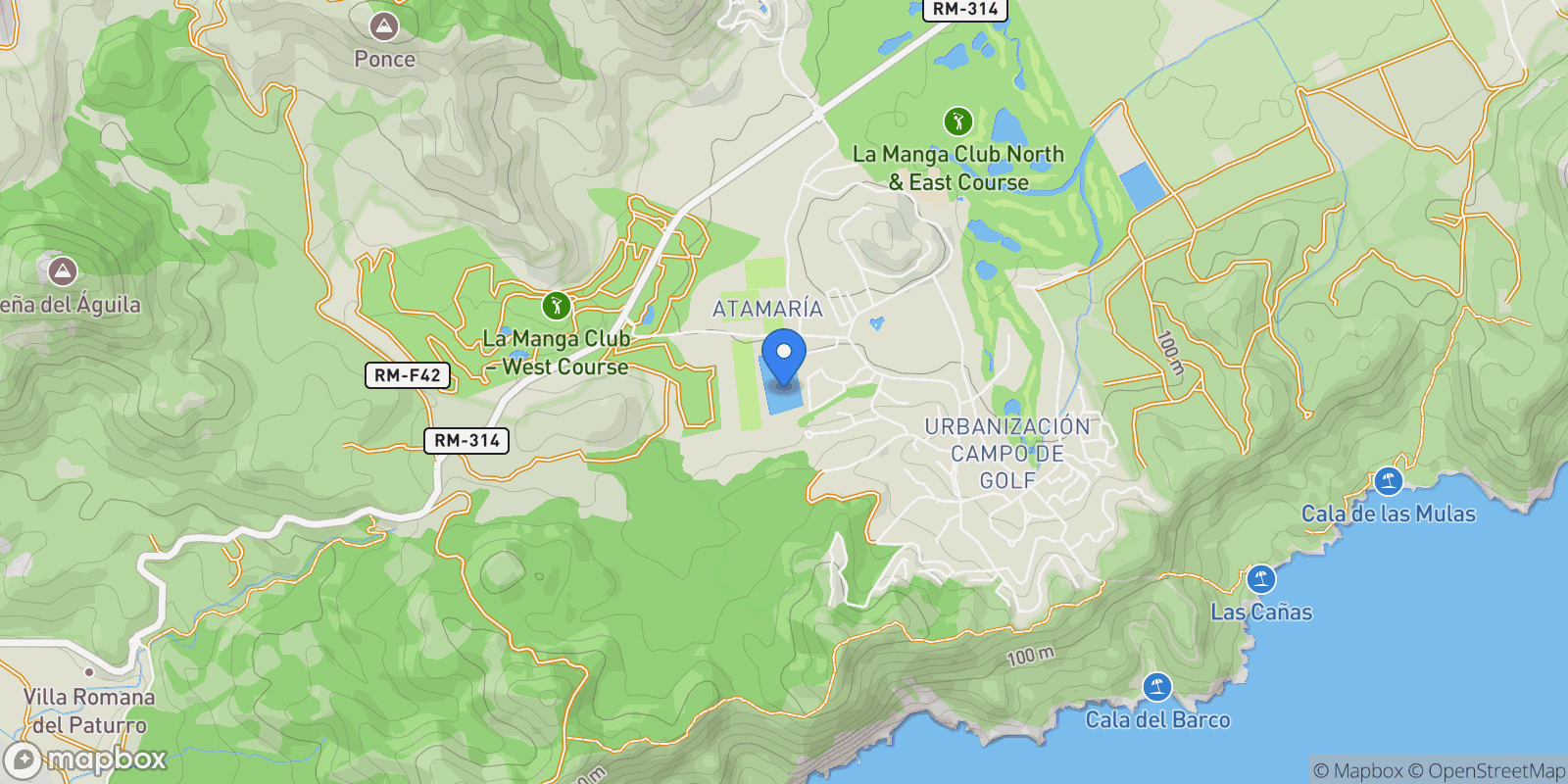 Map showing Las Orquídeas, La Manga Club, MURCIA, La Manga Club, Atamaria, Rincon de San Gines, Cartagena.