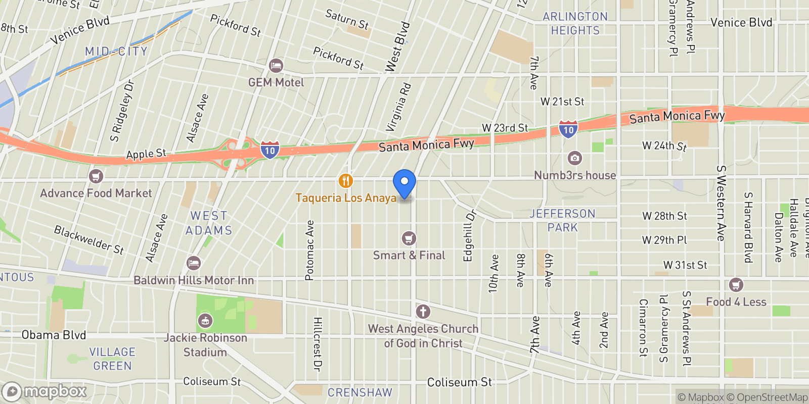 Map showing 4380 W 28th Street, Los Angeles, CA 90018, Los Angeles, California, United States.