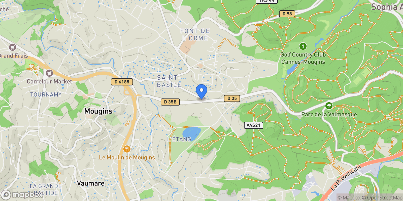 Map showing Mougins, Provence-Alpes-Côte d'Azur, France.